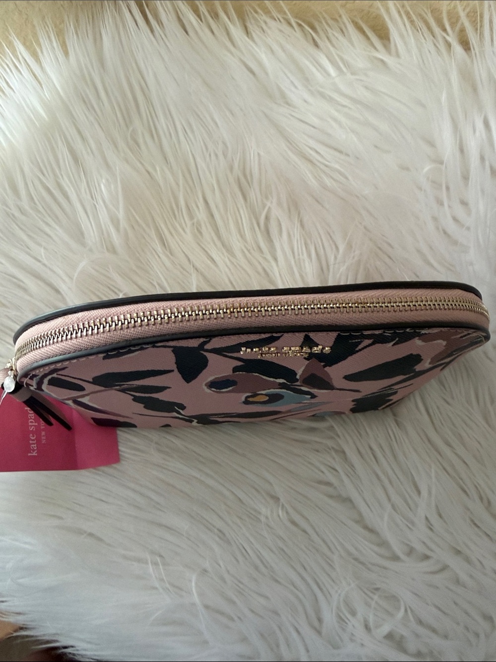 kate spade Pink Floral Dome Makeup Pouch with Gold Logo - Picture 5 of 8